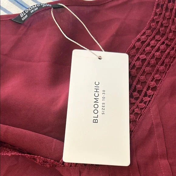 BloomChic Deep Red Crochet Detail Blouse Plus Size 5X/28 Short Sleeve New - Picture 9 of 9